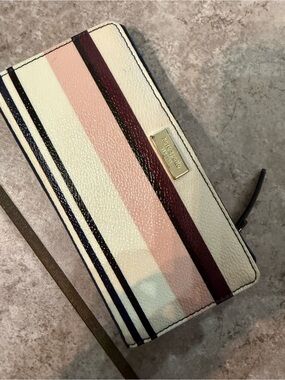 kate spade Cream, Pink, Navy & Burgundy Striped Wristlet